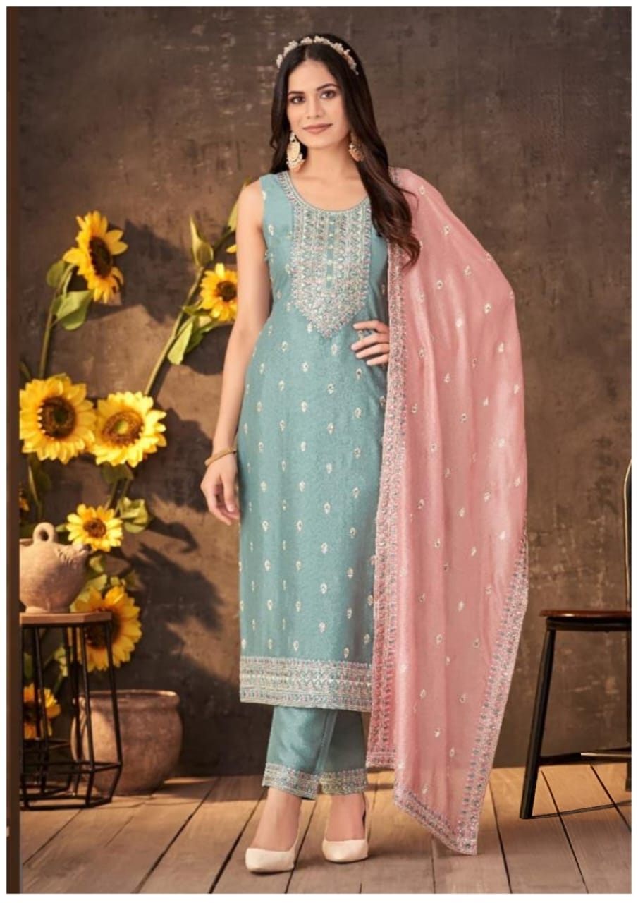 Shree Shanti Selection - Light Blue Embroidered Suit Set